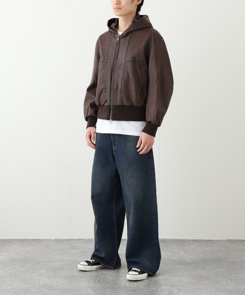 JOURNAL STANDARD（ジャーナルスタンダード）の「ゴート レザー エイジング ジップ フーディ ブルゾン（ライダースジャケット・メンズ・ブラウン・LARGE/MEDIUM）」の18枚目の写真