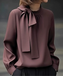 AMAJI（アマジ）の「ハイカラーリボンサテンブラウス（シャツ/ブラウス）」