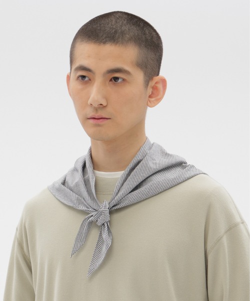 MHL.（エムエイチエル）の「TINY GINGHAM COTTON SCARF（ストール/ショール・レディース・ブラック/クリーム/グリーン・FREE）」の9枚目の写真