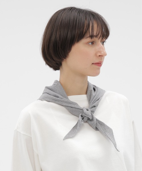 MHL.（エムエイチエル）の「TINY GINGHAM COTTON SCARF（ストール/ショール・レディース・ブラック/クリーム/グリーン・FREE）」の11枚目の写真