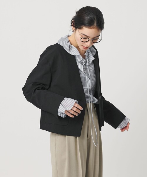 BEAUTY&YOUTH UNITED ARROWS(ビューティーアンドユースユナイテッドアローズ)の「ストライプ ラッフル スキッパーブラウス ウォッシャブル(シャツ/ブラウス・レディース・ベージュ/ライトブルー・FREE)」の6枚目の写真