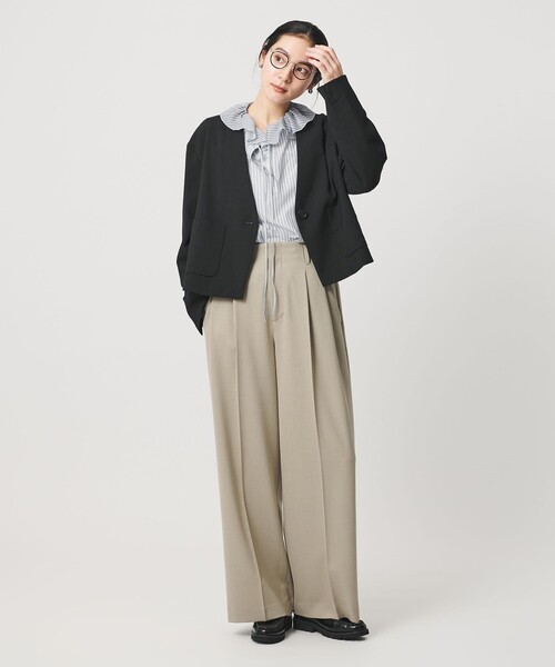 BEAUTY&YOUTH UNITED ARROWS(ビューティーアンドユースユナイテッドアローズ)の「ストライプ ラッフル スキッパーブラウス ウォッシャブル(シャツ/ブラウス・レディース・ベージュ/ライトブルー・FREE)」の7枚目の写真