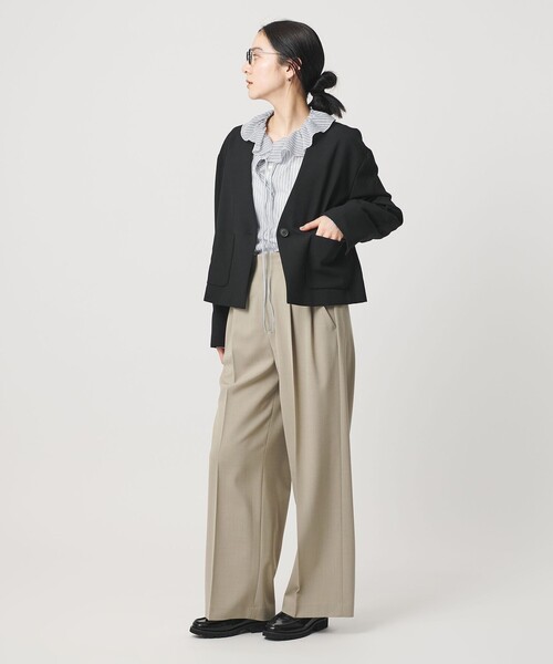 BEAUTY&YOUTH UNITED ARROWS(ビューティーアンドユースユナイテッドアローズ)の「ストライプ ラッフル スキッパーブラウス ウォッシャブル(シャツ/ブラウス・レディース・ベージュ/ライトブルー・FREE)」の8枚目の写真