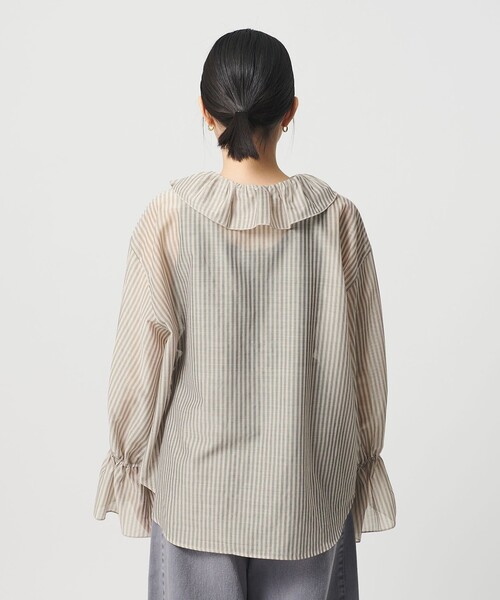 BEAUTY&YOUTH UNITED ARROWS(ビューティーアンドユースユナイテッドアローズ)の「ストライプ ラッフル スキッパーブラウス ウォッシャブル(シャツ/ブラウス・レディース・ベージュ/ライトブルー・FREE)」の12枚目の写真