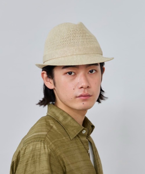 OVERRIDE(オーバーライド)の「OVERRIDE REP LINEN BLEND KNIT FEDORA / オーバーライド(ハット・メンズ・ブラック/ベージュ/ネイビー・60cm/58cm/62cm)」の6枚目の写真