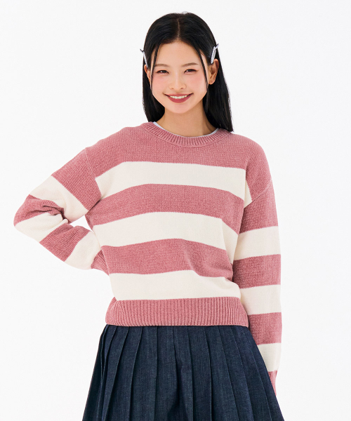 CHASECULT（チェイスカルト）の「レディースストライプラウンドセーター-ピンク（ニット/セーター・レディース・PINK・90/85）」の4枚目の写真