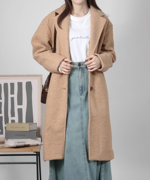 ベージュ チェスターコート 36 セール】【Social GIRL】シープ調ボアチェスターコート（チェスター
