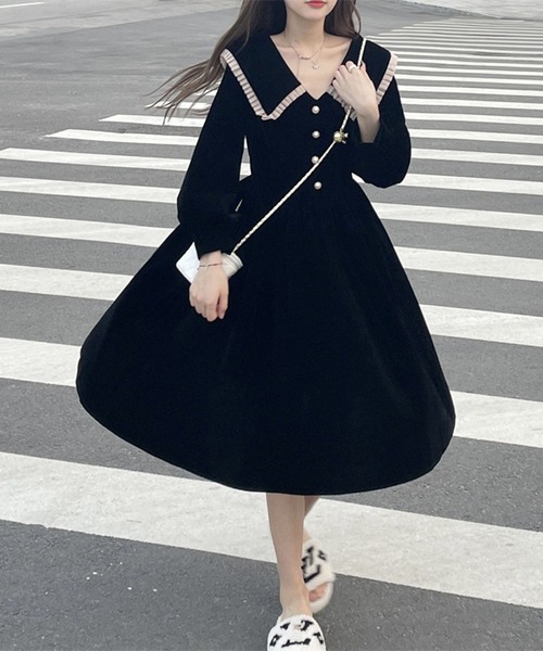 lulufa(ルルファ)の「襟付き フロントボタン Aラインワンピース(ワンピース・レディース・レッド/ブラック・MEDIUM/LARGE)」の6枚目の写真