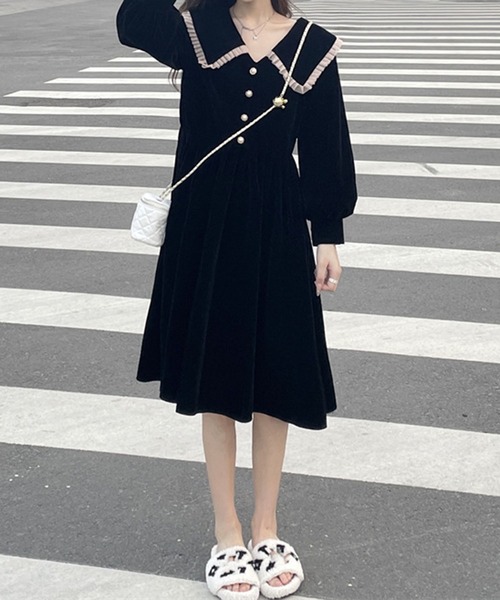 lulufa(ルルファ)の「襟付き フロントボタン Aラインワンピース(ワンピース・レディース・レッド/ブラック・MEDIUM/LARGE)」の7枚目の写真