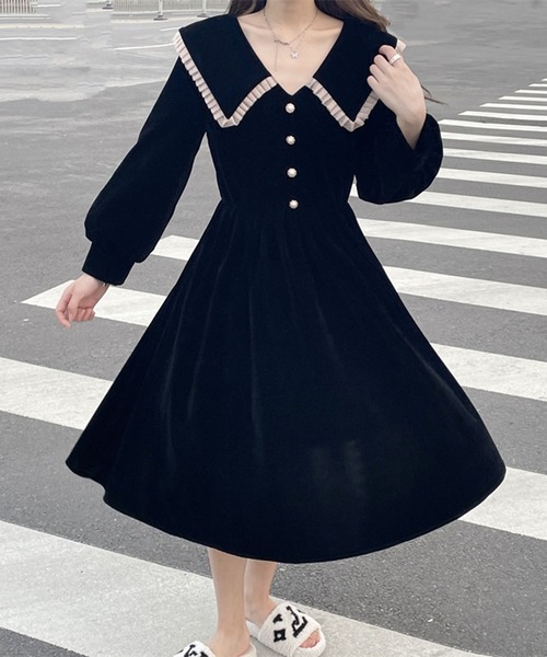 lulufa(ルルファ)の「襟付き フロントボタン Aラインワンピース(ワンピース・レディース・レッド/ブラック・MEDIUM/LARGE)」の8枚目の写真