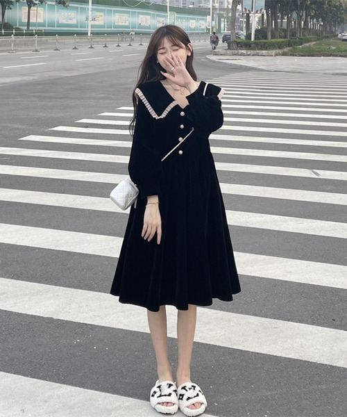 lulufa(ルルファ)の「襟付き フロントボタン Aラインワンピース(ワンピース・レディース・レッド/ブラック・MEDIUM/LARGE)」の15枚目の写真