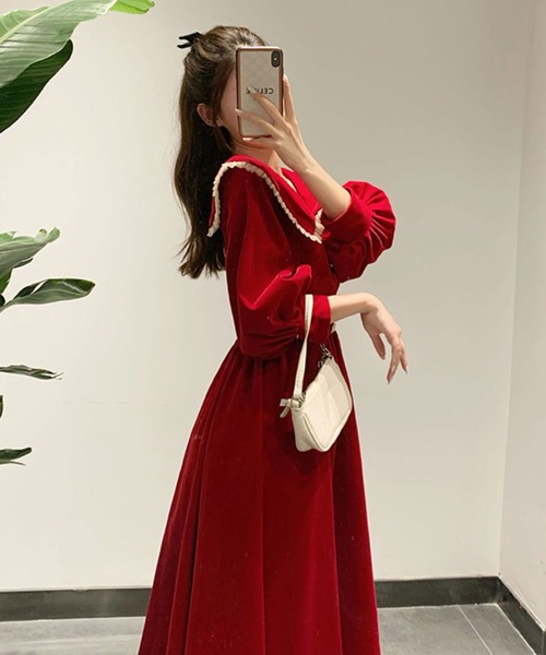 lulufa(ルルファ)の「襟付き フロントボタン Aラインワンピース(ワンピース・レディース・レッド/ブラック・MEDIUM/LARGE)」の19枚目の写真
