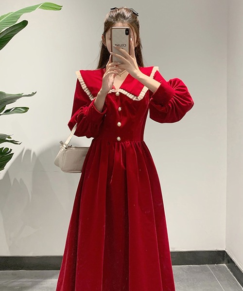 lulufa(ルルファ)の「襟付き フロントボタン Aラインワンピース(ワンピース・レディース・レッド/ブラック・MEDIUM/LARGE)」の20枚目の写真