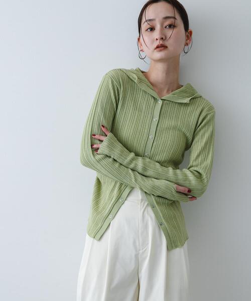 SENSE OF PLACE by URBAN RESEARCH(センスオブプレイスバイアーバンリサーチ)の「『洗濯可』マルチリブニットフーディー(ニット/セーター・レディース・オフホワイト/グレー/ベージュ・ONE)」の3枚目の写真