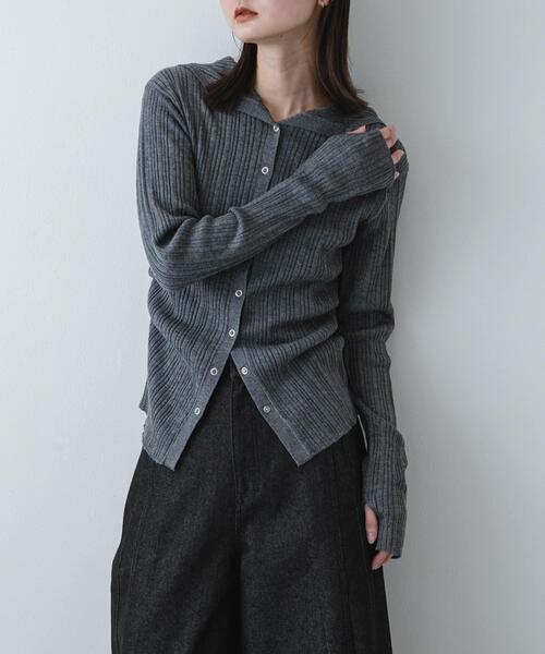 SENSE OF PLACE by URBAN RESEARCH(センスオブプレイスバイアーバンリサーチ)の「『洗濯可』マルチリブニットフーディー(ニット/セーター・レディース・オフホワイト/グレー/ベージュ・ONE)」の1枚目の写真