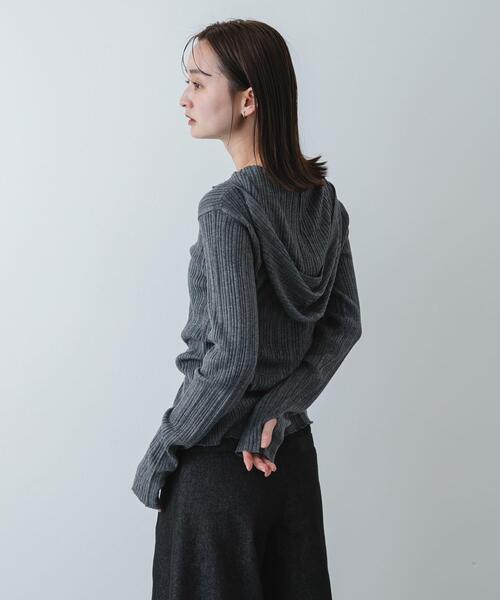 SENSE OF PLACE by URBAN RESEARCH(センスオブプレイスバイアーバンリサーチ)の「『洗濯可』マルチリブニットフーディー(ニット/セーター・レディース・オフホワイト/グレー/ベージュ・ONE)」の12枚目の写真