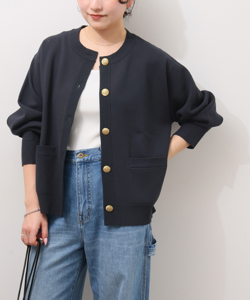 JOURNAL STANDARD relume(ジャーナルスタンダード レリューム)の「《追加》ウォッシャブルミラノリブカーディガン(カーディガン/ボレロ・レディース・ネイビー/ライトグレー・FREE)」の2枚目の写真