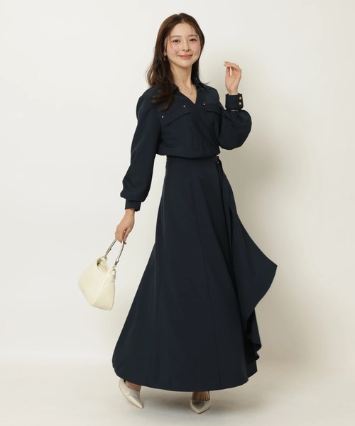 Apuweiser-riche（アプワイザーリッシェ）の「カシュクールラッフルシャツワンピース（ワンピース・レディース・ピンクベージュ/ネイビー・2/1/0）」の12枚目の写真