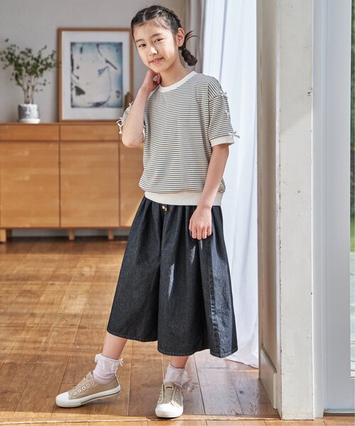 ikka(イッカ)の「【親子コーデ】ライトデニムボリュームスカーチョ(120~160cm)(スカート・キッズ・ネイビー・130/140/150/120/160)」の4枚目の写真