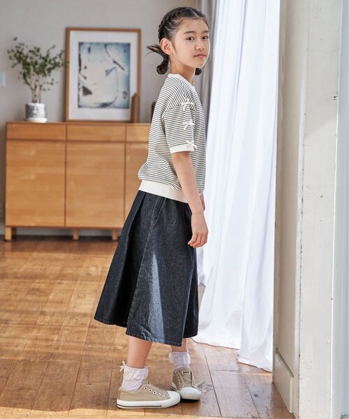 ikka(イッカ)の「【親子コーデ】ライトデニムボリュームスカーチョ(120~160cm)(スカート・キッズ・ネイビー・130/140/150/120/160)」の5枚目の写真