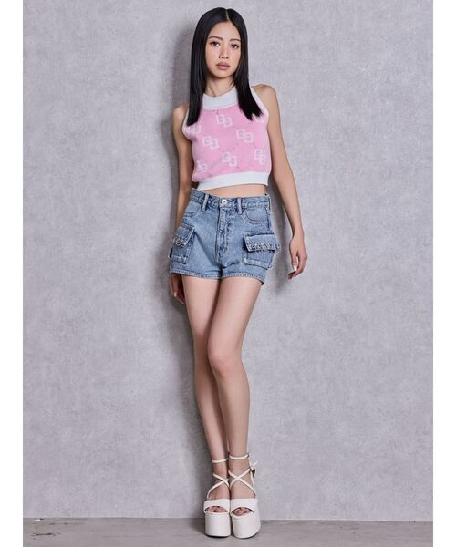 GYDA（ジェイダ）の「ring bijou studsデザインデニムショートパンツ（デニムパンツ・レディース・ライトブルー/ブルー・MEDIUM/SMALL）」の6枚目の写真
