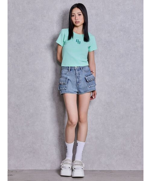 GYDA（ジェイダ）の「ring bijou studsデザインデニムショートパンツ（デニムパンツ・レディース・ライトブルー/ブルー・MEDIUM/SMALL）」の11枚目の写真