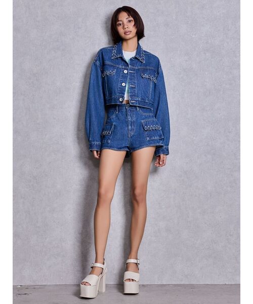 GYDA（ジェイダ）の「ring bijou studsデザインデニムショートパンツ（デニムパンツ・レディース・ライトブルー/ブルー・MEDIUM/SMALL）」の19枚目の写真