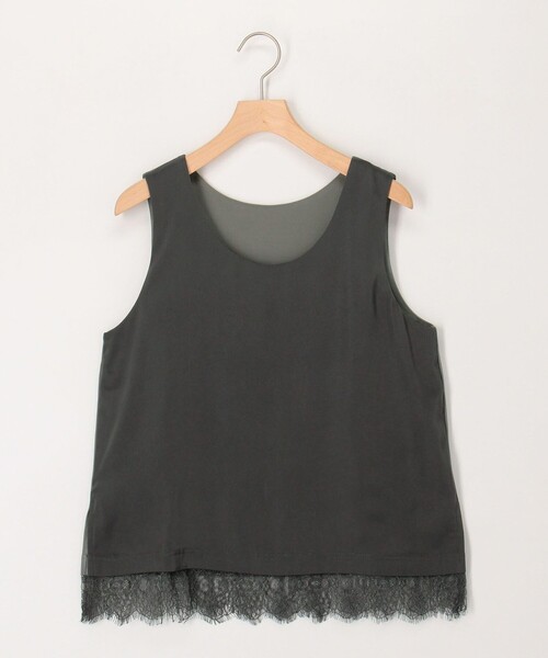 MICO COULIER（ミコクリエ）の「サテン×スムース裾レースタンクトップ（Tシャツ/カットソー・レディース・オフホワイト/ブラウン/チャコールグレー・38）」の3枚目の写真