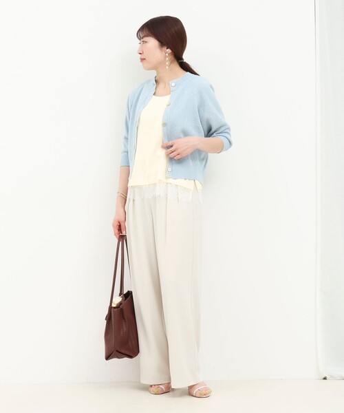 MICO COULIER（ミコクリエ）の「サテン×スムース裾レースタンクトップ（Tシャツ/カットソー・レディース・オフホワイト/ブラウン/チャコールグレー・38）」の8枚目の写真