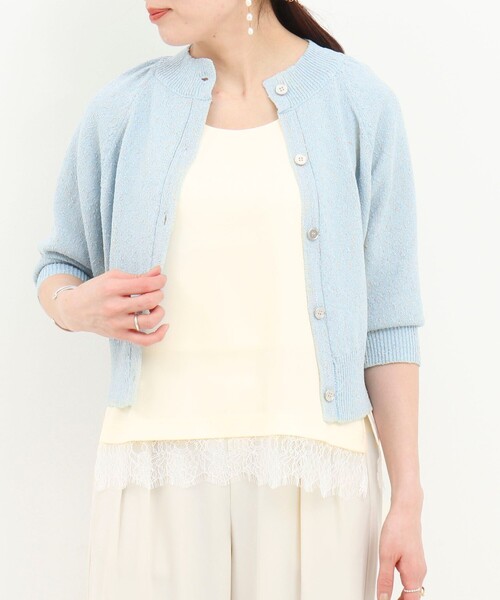 MICO COULIER（ミコクリエ）の「サテン×スムース裾レースタンクトップ（Tシャツ/カットソー・レディース・オフホワイト/ブラウン/チャコールグレー・38）」の9枚目の写真