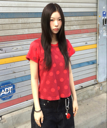 TANSANMAGNESIUM（タンサン マグネシウム）の「ドットパターンTシャツ（レッド）（Tシャツ/カットソー）」