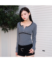 Button Stripe Long Sleeve [Black]