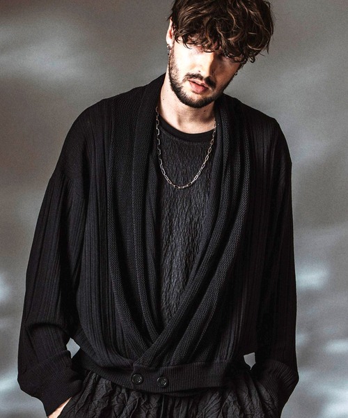 NO ID.(ノーアイディ)の「【NO ID.】Shawl Collar Knit Wrap Cardigan / ショールカラーニットラップカーディガン(カーディガン/ボレロ・メンズ・ブラック/グレー・ONE SIZE)」の2枚目の写真