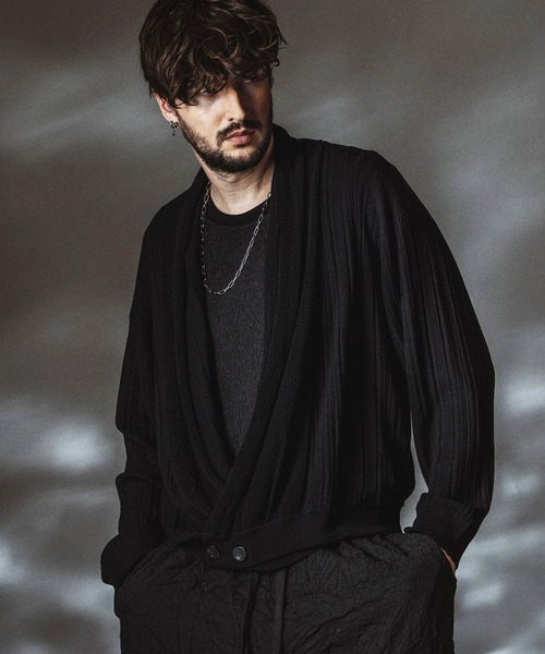 NO ID.(ノーアイディ)の「【NO ID.】Shawl Collar Knit Wrap Cardigan / ショールカラーニットラップカーディガン(カーディガン/ボレロ・メンズ・ブラック/グレー・ONE SIZE)」の3枚目の写真
