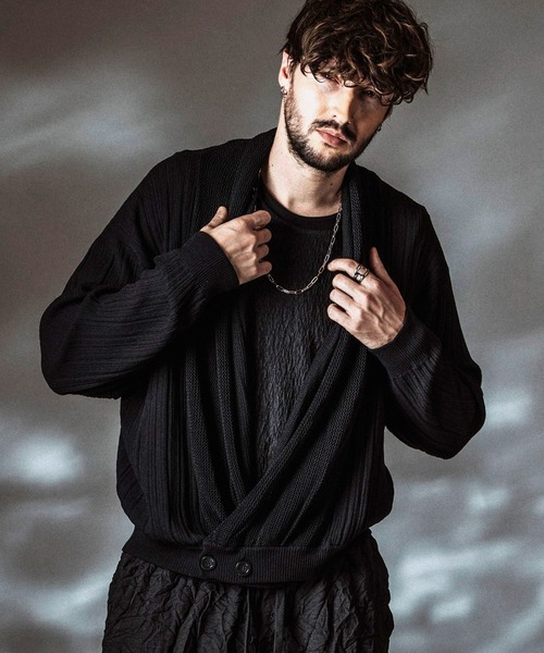 NO ID.(ノーアイディ)の「【NO ID.】Shawl Collar Knit Wrap Cardigan / ショールカラーニットラップカーディガン(カーディガン/ボレロ・メンズ・ブラック/グレー・ONE SIZE)」の7枚目の写真