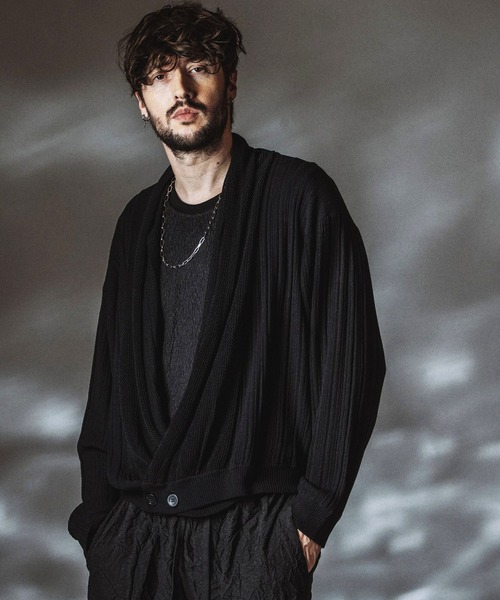 NO ID.(ノーアイディ)の「【NO ID.】Shawl Collar Knit Wrap Cardigan / ショールカラーニットラップカーディガン(カーディガン/ボレロ・メンズ・ブラック/グレー・ONE SIZE)」の8枚目の写真