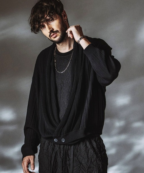 NO ID.(ノーアイディ)の「【NO ID.】Shawl Collar Knit Wrap Cardigan / ショールカラーニットラップカーディガン(カーディガン/ボレロ・メンズ・ブラック/グレー・ONE SIZE)」の10枚目の写真