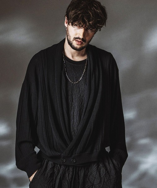 NO ID.(ノーアイディ)の「【NO ID.】Shawl Collar Knit Wrap Cardigan / ショールカラーニットラップカーディガン(カーディガン/ボレロ・メンズ・ブラック/グレー・ONE SIZE)」の6枚目の写真