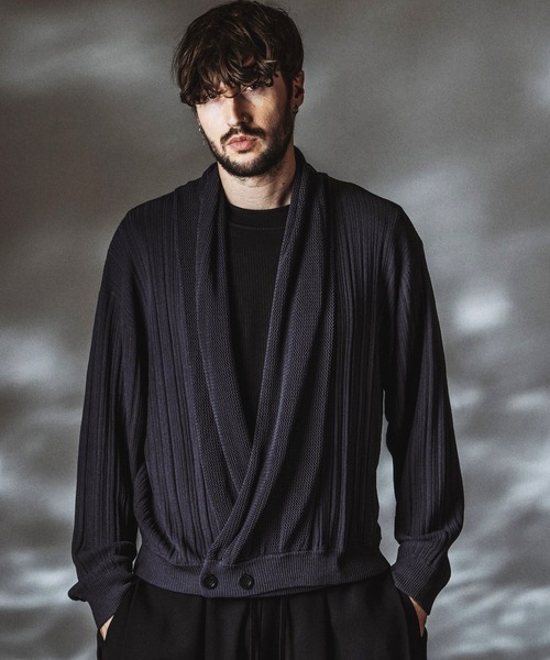 NO ID.(ノーアイディ)の「【NO ID.】Shawl Collar Knit Wrap Cardigan / ショールカラーニットラップカーディガン(カーディガン/ボレロ・メンズ・ブラック/グレー・ONE SIZE)」の5枚目の写真