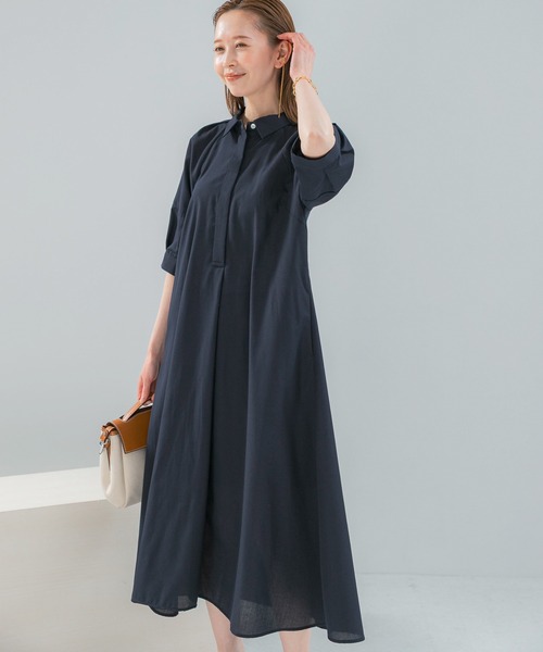 URBAN RESEARCH ROSSO WOMEN（アーバンリサーチ　ロッソ）の「『WEB限定』『UR TECH Smart Linen Touch』イージーリネンシャツワンピース（ワンピース・レディース・ブラウン系その他/ネイビー・FREE）」の2枚目の写真