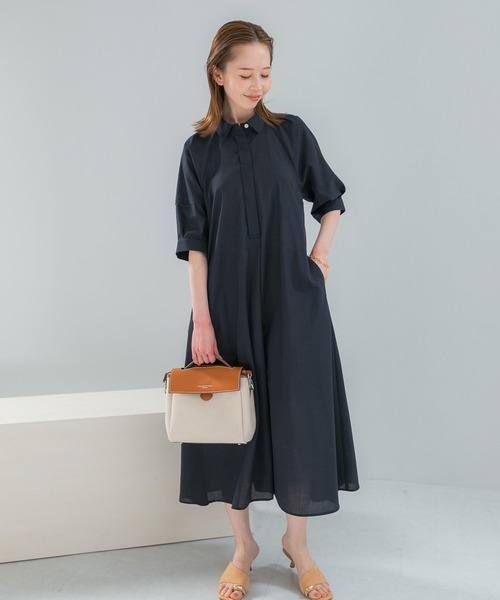 URBAN RESEARCH ROSSO WOMEN（アーバンリサーチ　ロッソ）の「『WEB限定』『UR TECH Smart Linen Touch』イージーリネンシャツワンピース（ワンピース・レディース・ブラウン系その他/ネイビー・FREE）」の3枚目の写真