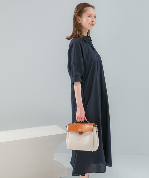 URBAN RESEARCH ROSSO WOMEN（アーバンリサーチ　ロッソ）の「『WEB限定』『UR TECH Smart Linen Touch』イージーリネンシャツワンピース（ワンピース・レディース・ブラウン系その他/ネイビー・FREE）」の4枚目の写真