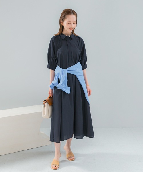 URBAN RESEARCH ROSSO WOMEN（アーバンリサーチ　ロッソ）の「『WEB限定』『UR TECH Smart Linen Touch』イージーリネンシャツワンピース（ワンピース・レディース・ブラウン系その他/ネイビー・FREE）」の5枚目の写真
