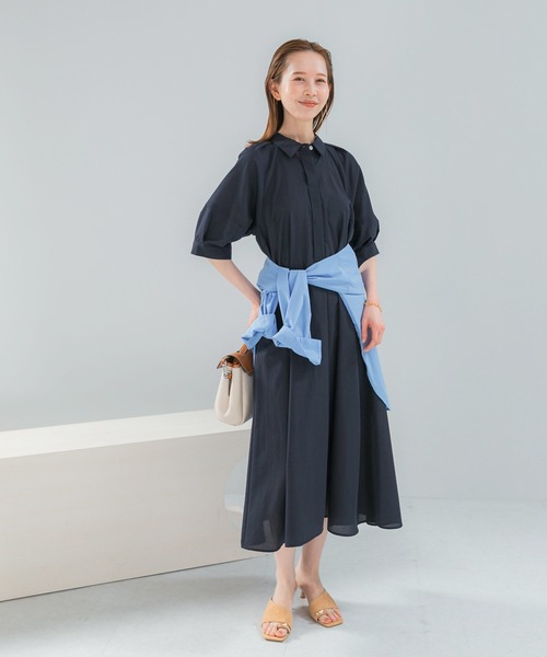 URBAN RESEARCH ROSSO WOMEN（アーバンリサーチ　ロッソ）の「『WEB限定』『UR TECH Smart Linen Touch』イージーリネンシャツワンピース（ワンピース・レディース・ブラウン系その他/ネイビー・FREE）」の6枚目の写真