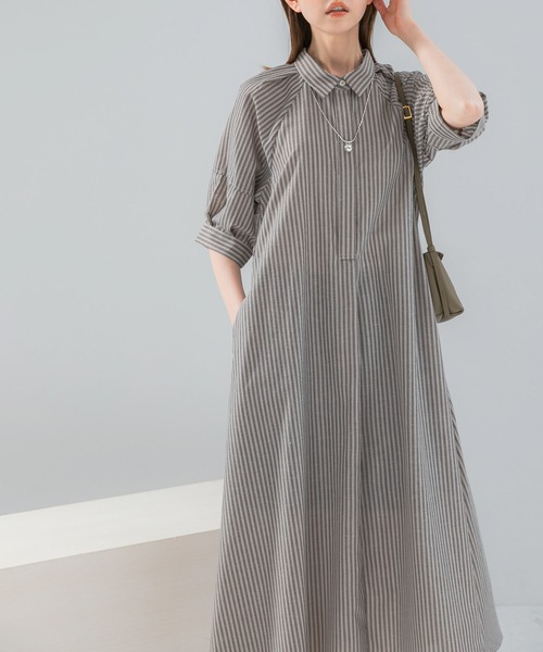 URBAN RESEARCH ROSSO WOMEN（アーバンリサーチ　ロッソ）の「『WEB限定』『UR TECH Smart Linen Touch』イージーリネンシャツワンピース（ワンピース・レディース・ブラウン系その他/ネイビー・FREE）」の7枚目の写真