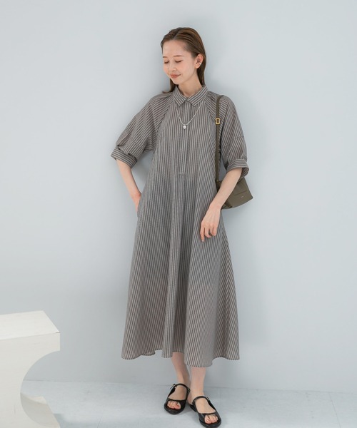 URBAN RESEARCH ROSSO WOMEN（アーバンリサーチ　ロッソ）の「『WEB限定』『UR TECH Smart Linen Touch』イージーリネンシャツワンピース（ワンピース・レディース・ブラウン系その他/ネイビー・FREE）」の8枚目の写真