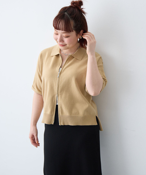 anyfee(エニフィー)の「【anyfee/大きいサイズ】Wジップ襟付きカーディガン(ニット/セーター・レディース・杢グレー/ブラック/ベージュ・4L/5L/LL/3L)」の22枚目の写真