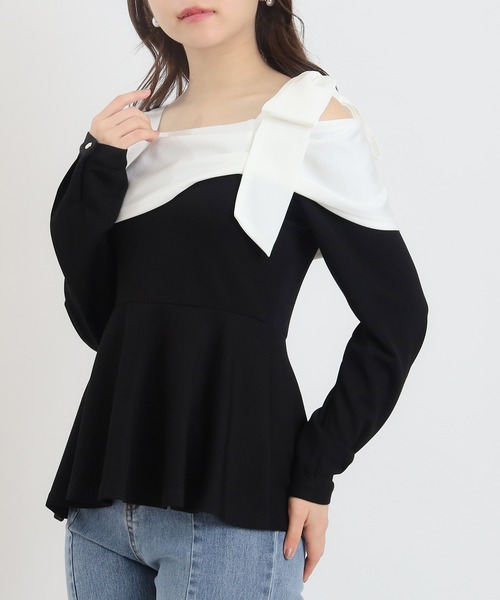 ASTORIA ODIER(アストリアオディール)の「スフレオフショルプルオーバー(Tシャツ/カットソー・レディース・ブラック/ライトグレー・MEDIUM)」の1枚目の写真