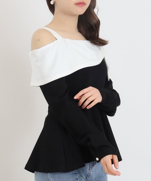 ASTORIA ODIER(アストリアオディール)の「スフレオフショルプルオーバー(Tシャツ/カットソー・レディース・ブラック/ライトグレー・MEDIUM)」の4枚目の写真