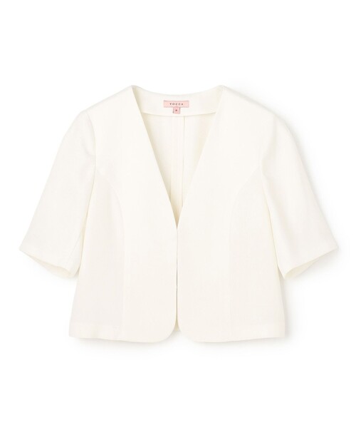 TOCCA(トッカ)の「BRIGHT BREEZE 半袖ショートジャケット(ノーカラージャケット・レディース・アイボリー系/ネイビー系・0/2/4/6)」の14枚目の写真